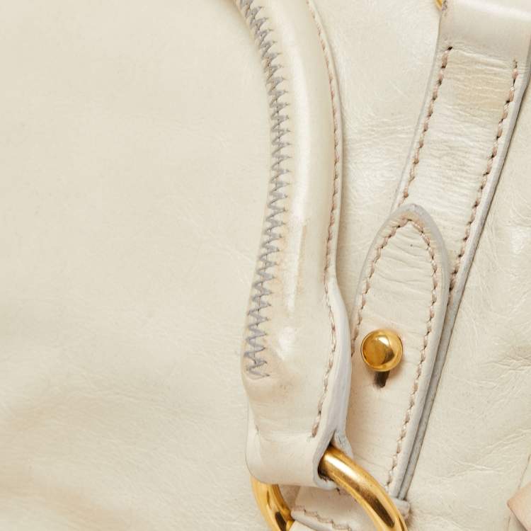 Pre Owned Miu Miu Light Green Vitello Lux Leather Small Bow Satchel