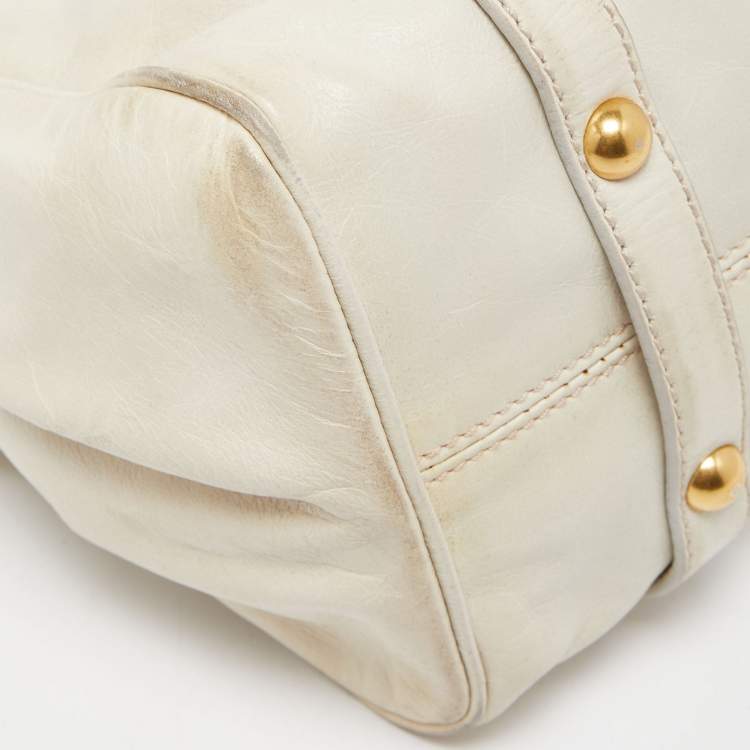 Pre Owned Miu Miu Light Green Vitello Lux Leather Small Bow Satchel