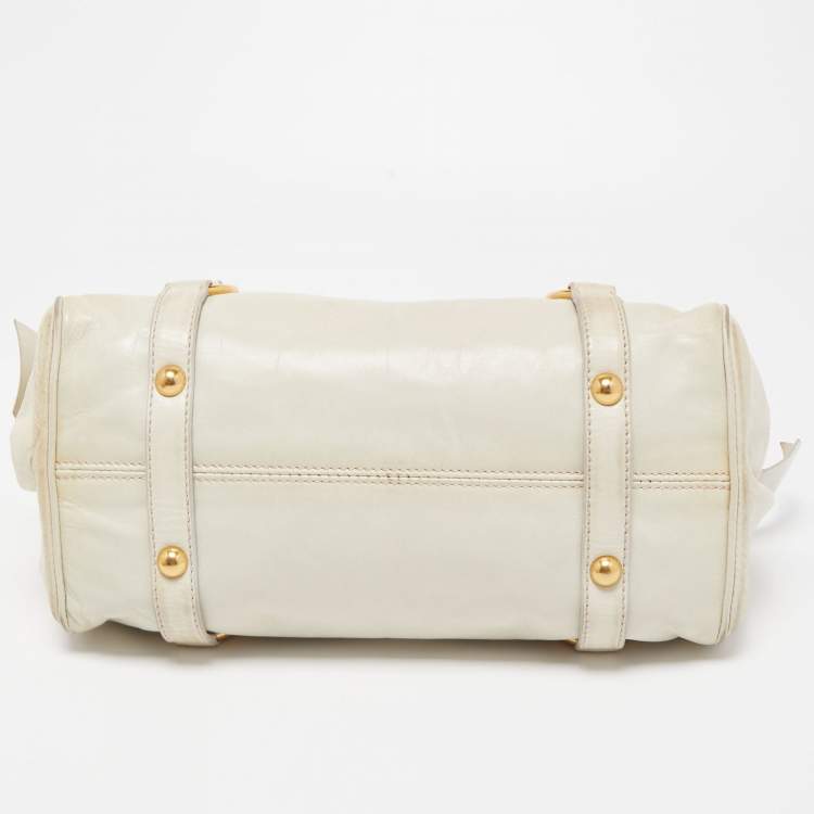 Pre Owned Miu Miu Light Green Vitello Lux Leather Small Bow Satchel