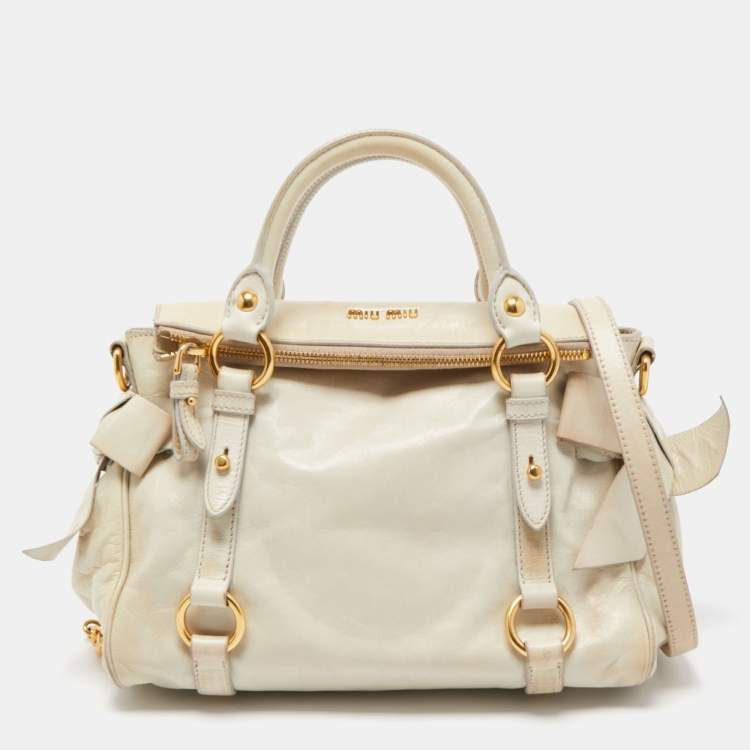 Miu Miu Grey Vitello Lux Leather Bow Satchel For Sale at 1stDibs