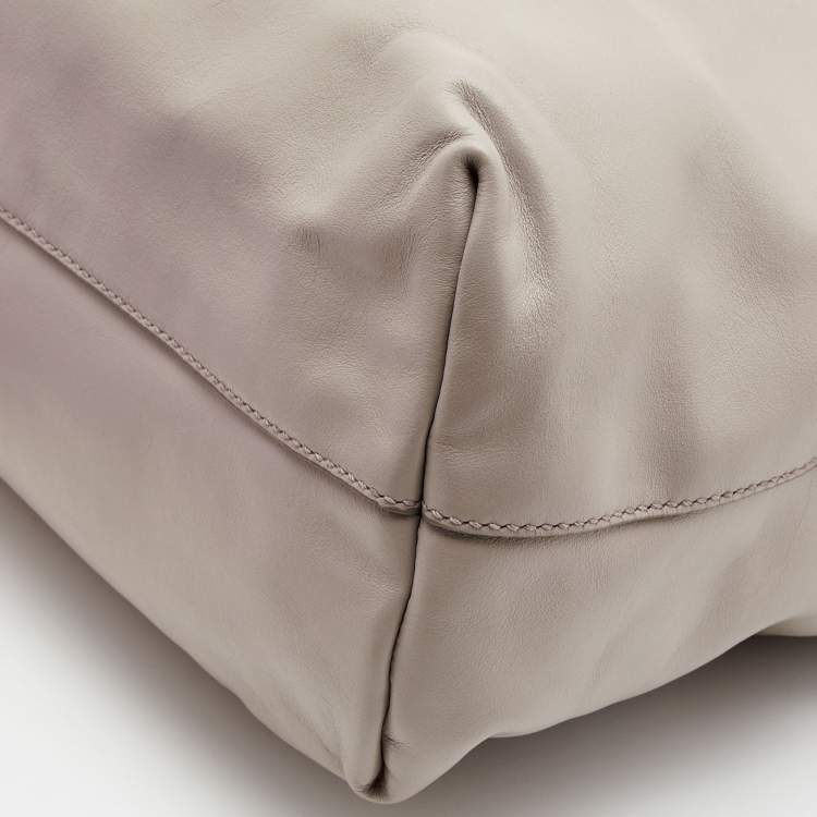 Pre Owned Miu Miu Grey Vitello Soft Leather Shopper Tote