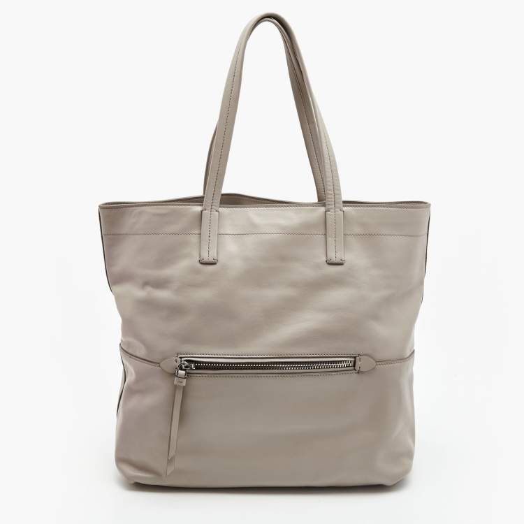 Pre Owned Miu Miu Grey Vitello Soft Leather Shopper Tote