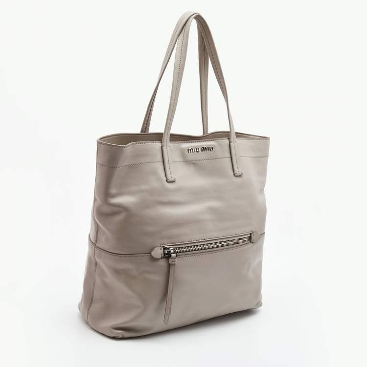 Pre Owned Miu Miu Grey Vitello Soft Leather Shopper Tote