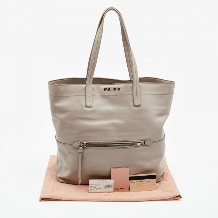 Pre Owned Miu Miu Grey Vitello Soft Leather Shopper Tote