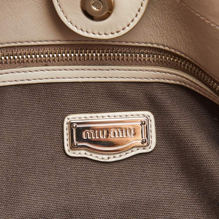 Pre Owned Miu Miu Grey Vitello Soft Leather Shopper Tote