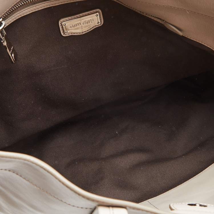 Pre Owned Miu Miu Grey Vitello Soft Leather Shopper Tote