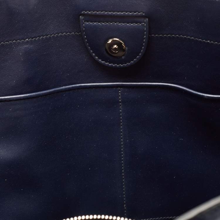 Pre Owned Miu Miu Blue/Black Vitello Soft Leather Shopper Tote