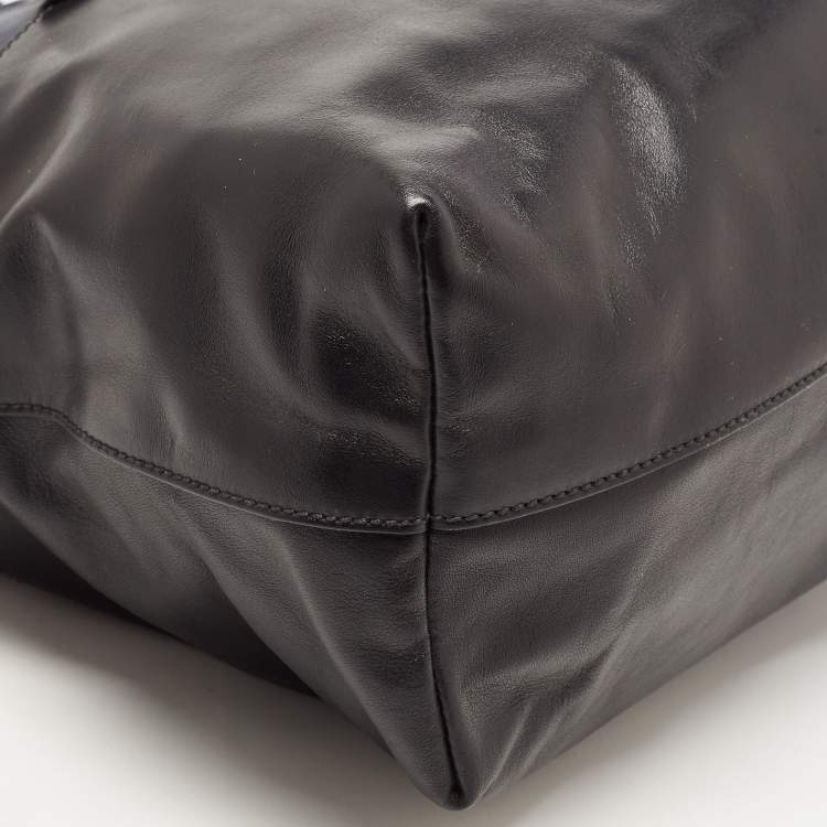 Pre Owned Miu Miu Blue/Black Vitello Soft Leather Shopper Tote