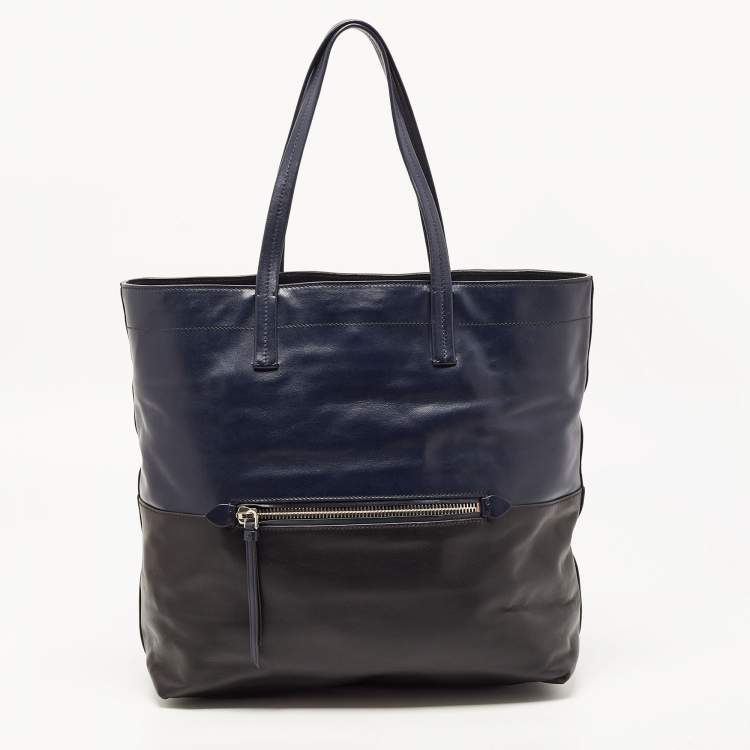 Pre Owned Miu Miu Blue/Black Vitello Soft Leather Shopper Tote
