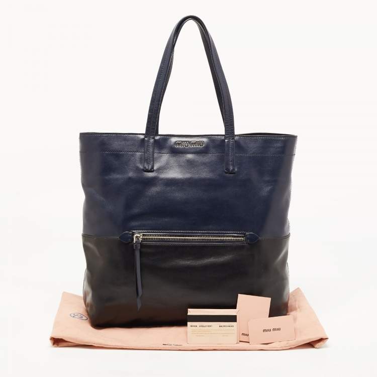 Pre Owned Miu Miu Blue/Black Vitello Soft Leather Shopper Tote