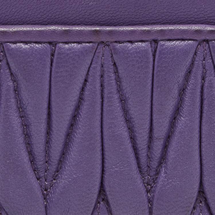 Pre Owned Miu Miu Purple Matelasse Leather Card Holder