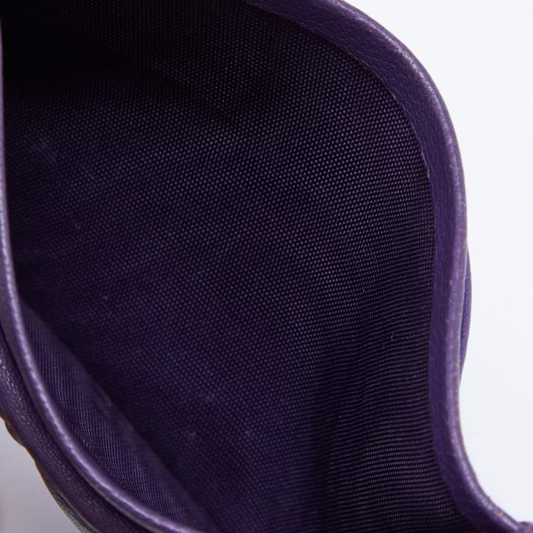 Pre Owned Miu Miu Purple Matelasse Leather Card Holder