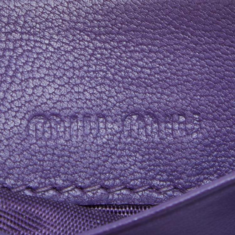 Pre Owned Miu Miu Purple Matelasse Leather Card Holder