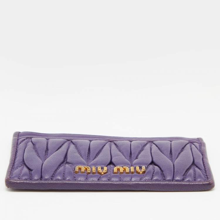 Pre Owned Miu Miu Purple Matelasse Leather Card Holder