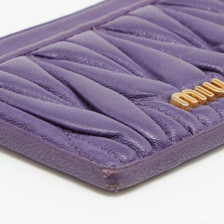 Pre Owned Miu Miu Purple Matelasse Leather Card Holder