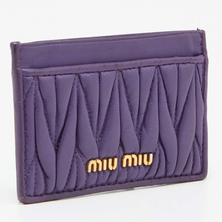Pre Owned Miu Miu Purple Matelasse Leather Card Holder