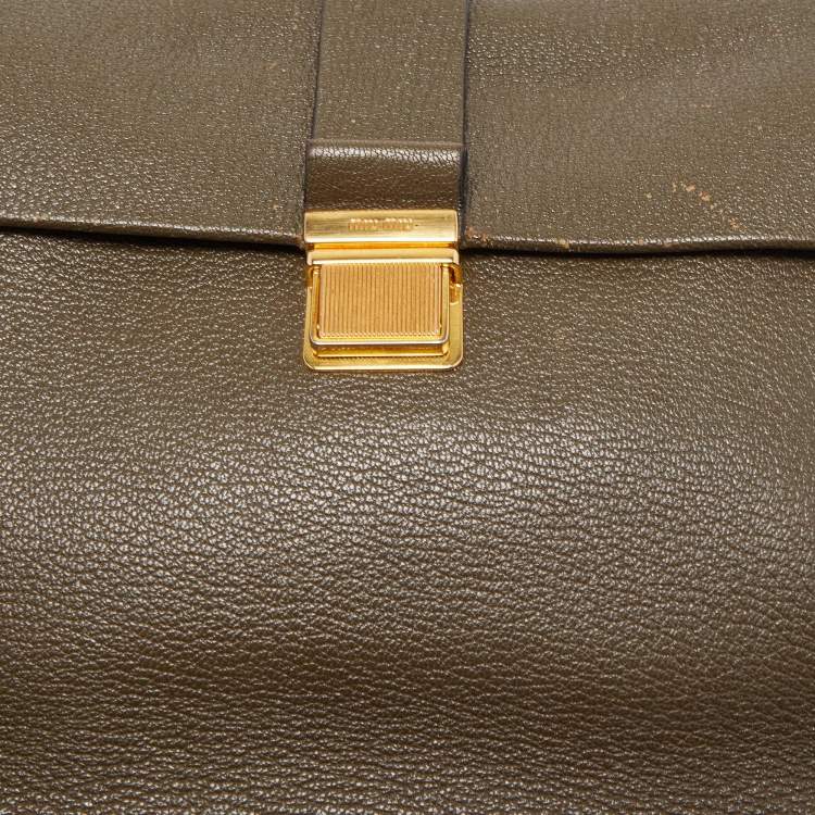 Pre Owned Miu Miu Dark Green Madras Leather Pushlock Flap Top Handle Bag