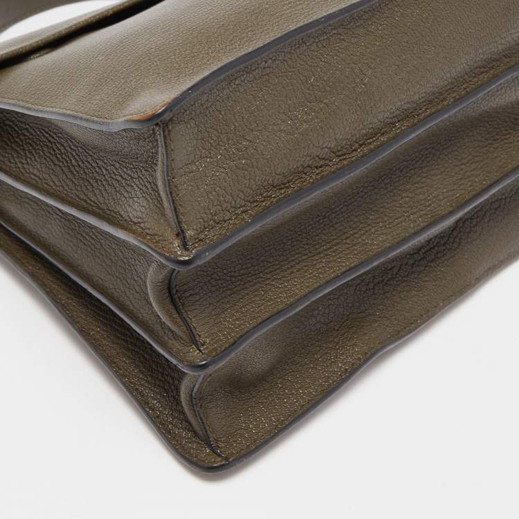 Pre Owned Miu Miu Dark Green Madras Leather Pushlock Flap Top Handle Bag