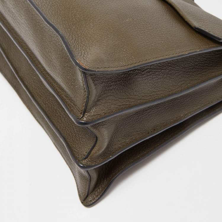 Pre Owned Miu Miu Dark Green Madras Leather Pushlock Flap Top Handle Bag