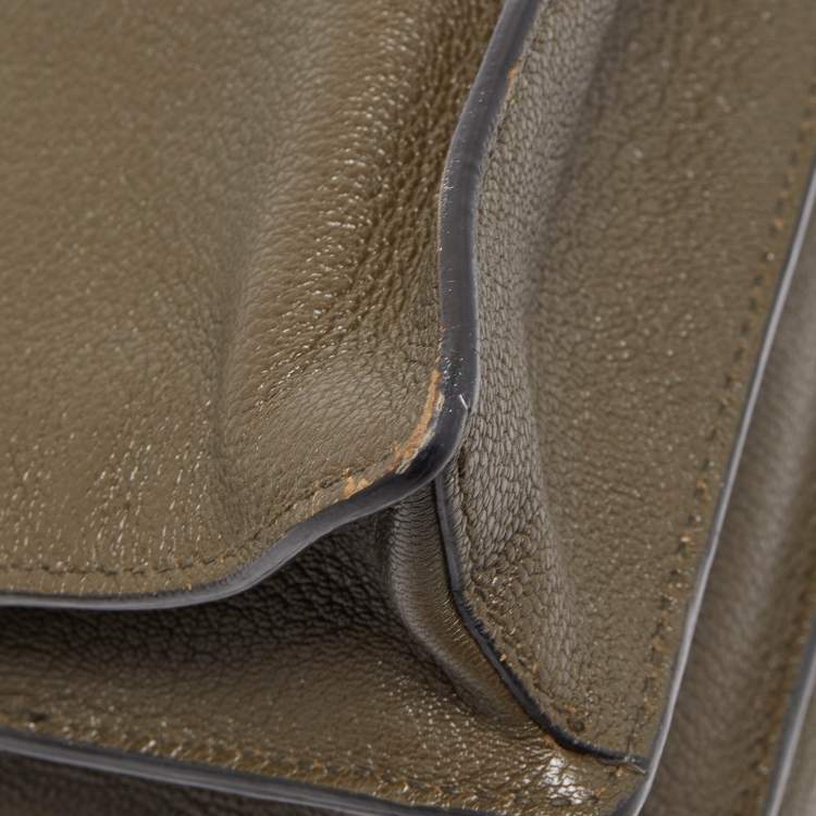 Pre Owned Miu Miu Dark Green Madras Leather Pushlock Flap Top Handle Bag