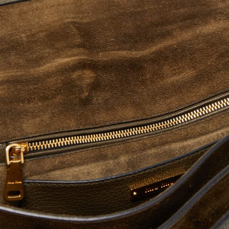 Pre Owned Miu Miu Dark Green Madras Leather Pushlock Flap Top Handle Bag