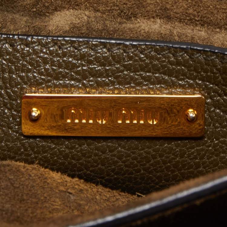 Pre Owned Miu Miu Dark Green Madras Leather Pushlock Flap Top Handle Bag