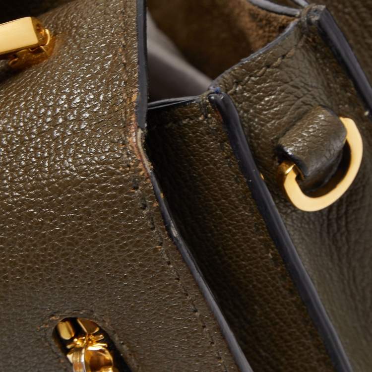 Pre Owned Miu Miu Dark Green Madras Leather Pushlock Flap Top Handle Bag