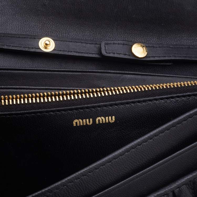 Pre Owned Miu Miu Black Matelassé Leather Flap Wallet on Chain