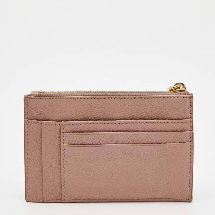 Pre Owned Miu Miu Light Pink Madras Leather Zip Card Holder