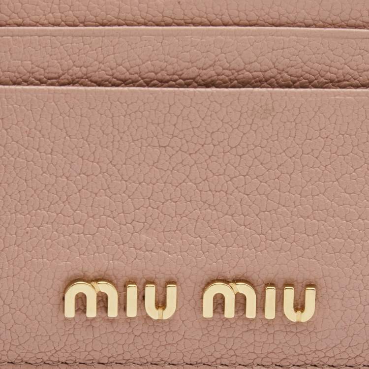 Pre Owned Miu Miu Light Pink Madras Leather Zip Card Holder
