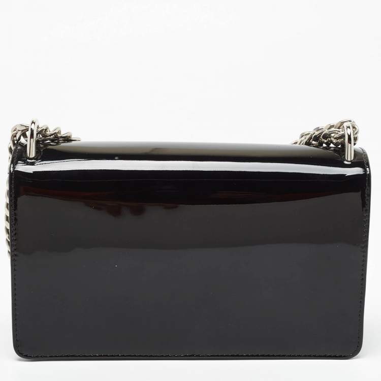 Pre Owned Miu Miu Black Patent Leather Logo Flap Chain Bag