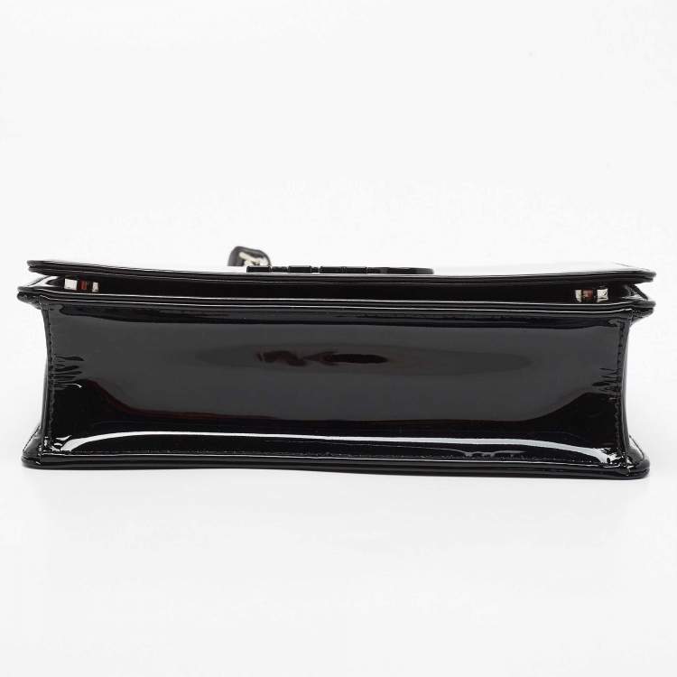 Pre Owned Miu Miu Black Patent Leather Logo Flap Chain Bag