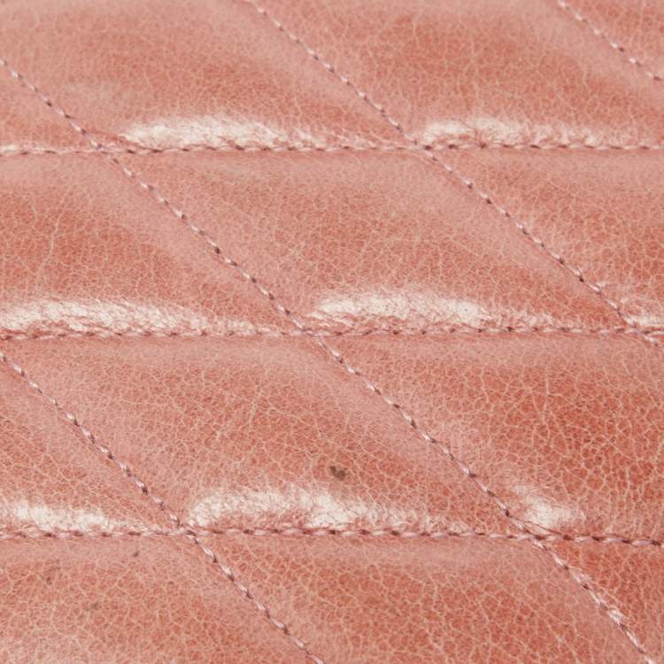 Pre Owned Miu Miu Peach Matelasse Leather Bow  Flap Continental Wallet