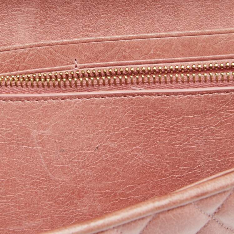 Pre Owned Miu Miu Peach Matelasse Leather Bow  Flap Continental Wallet
