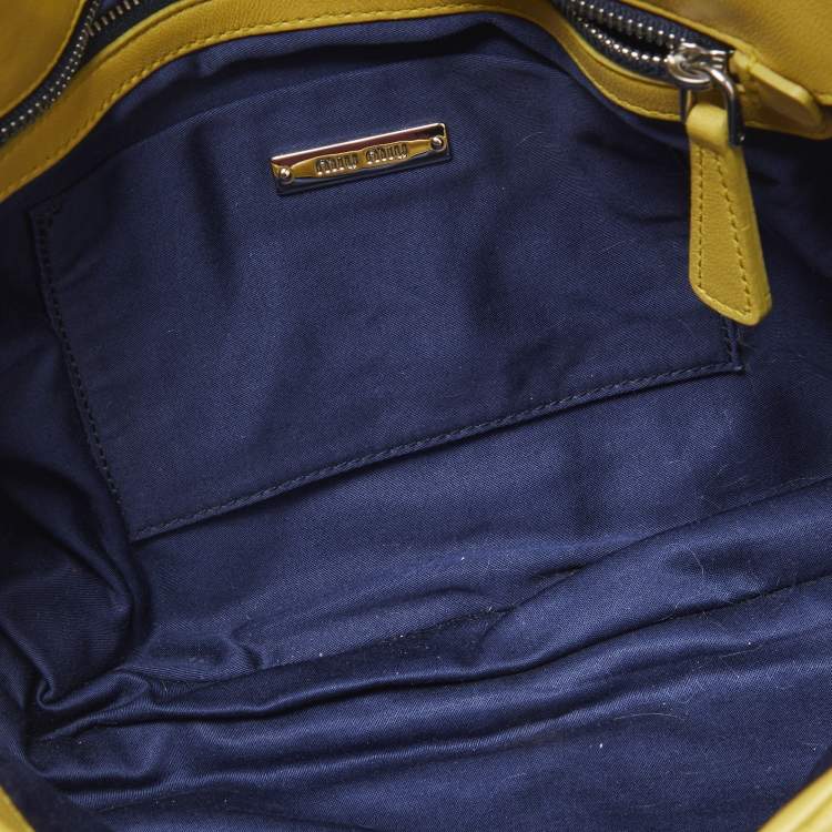 Pre Owned Miu Miu Yellow Matelasse Leather Crystal Flap Shoulder Bag