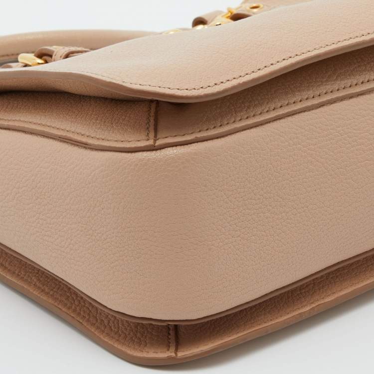 مملوكة مسبقًا Miu Miu Beige Madras Leather Pushlock Tote
