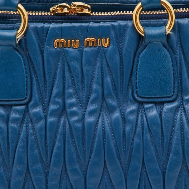 Pre Owned Miu Miu Blue Matelassé Leather Middle Zip Tote