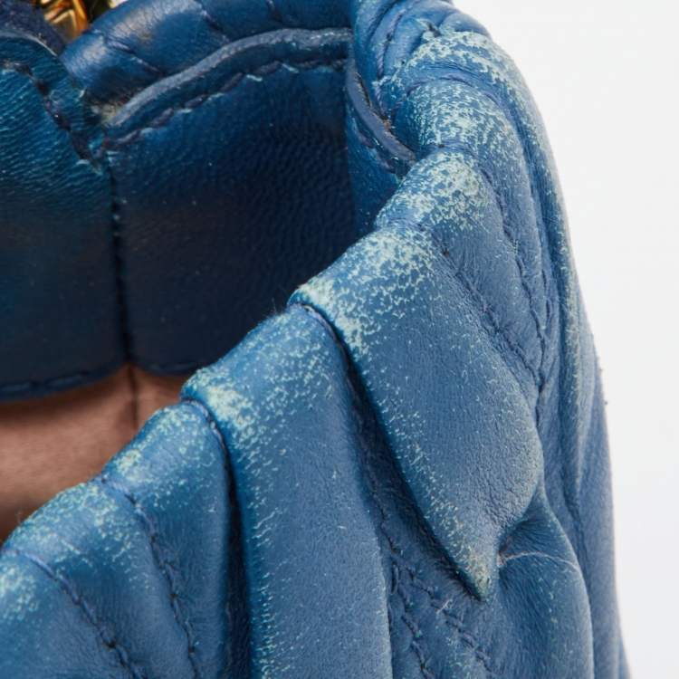 Pre Owned Miu Miu Blue Matelassé Leather Middle Zip Tote