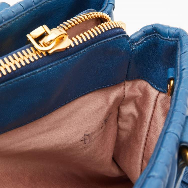 Pre Owned Miu Miu Blue Matelassé Leather Middle Zip Tote