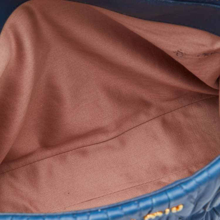 Pre Owned Miu Miu Blue Matelassé Leather Middle Zip Tote