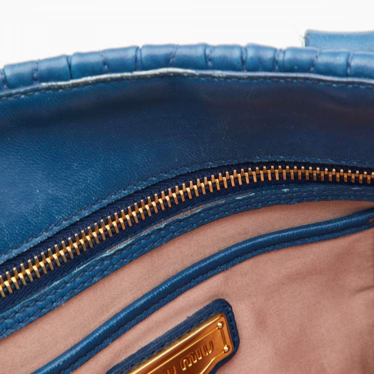 Pre Owned Miu Miu Blue Matelassé Leather Middle Zip Tote