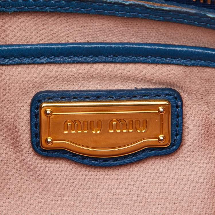 Pre Owned Miu Miu Blue Matelassé Leather Middle Zip Tote