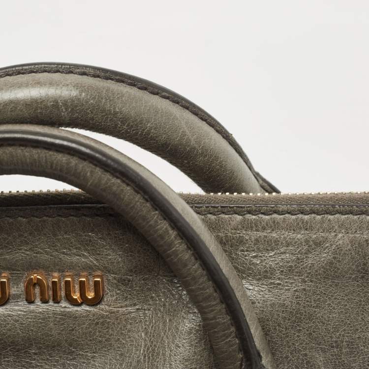 Pre Owned Miu Miu Grey Vitello Lux Leather Side Bow Bag