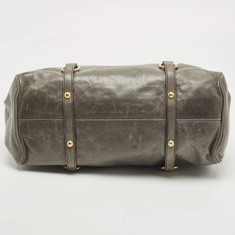 Pre Owned Miu Miu Grey Vitello Lux Leather Side Bow Bag