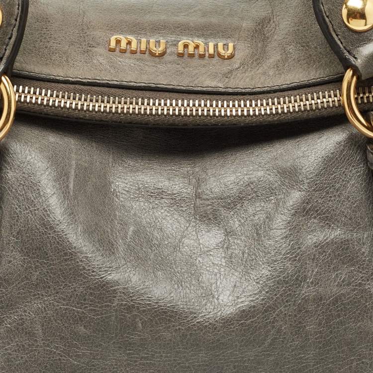 Pre Owned Miu Miu Grey Vitello Lux Leather Side Bow Bag