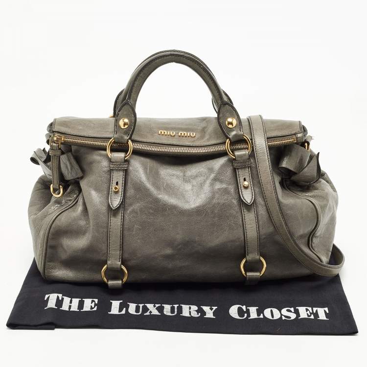 Pre Owned Miu Miu Grey Vitello Lux Leather Side Bow Bag