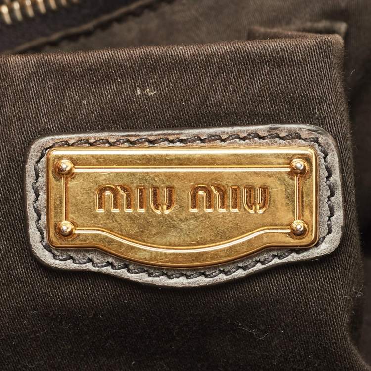 Pre Owned Miu Miu Grey Vitello Lux Leather Side Bow Bag