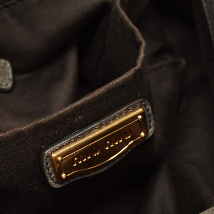 Pre Owned Miu Miu Grey Vitello Lux Leather Side Bow Bag