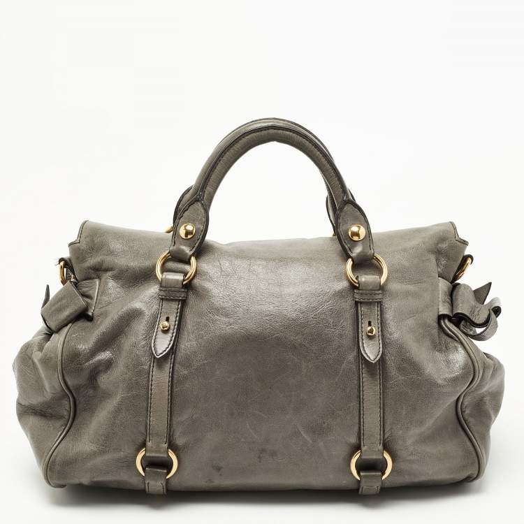 Pre Owned Miu Miu Grey Vitello Lux Leather Side Bow Bag
