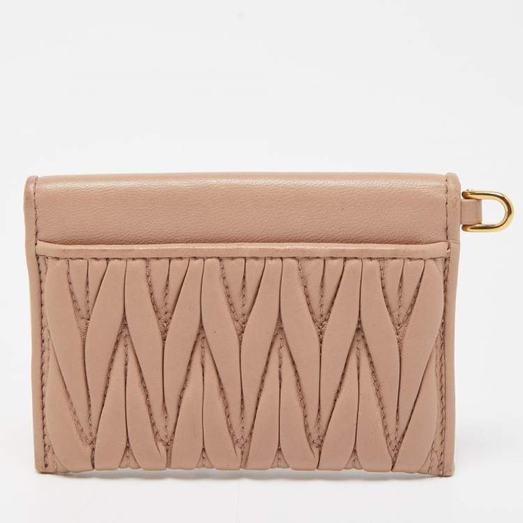 Pre Owned Miu Miu Beige Matelasse Leather Compact Flap Card Case